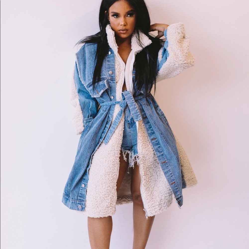 Denim faux sherling coat